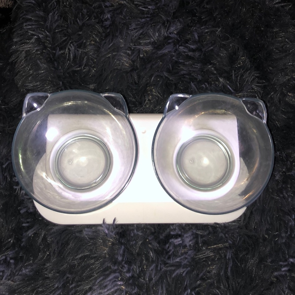 Plastic Cat Food and Water Bowls